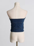 Toloer Hot Girl Retro Blue Jeans Strapless Top Female Spring 2024 New Pure Desire Slim Slim Short Vest-Outfit