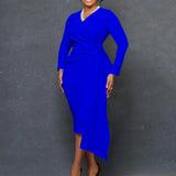 Women's Autumn Fashion Large-Size V-Neck Long-Sleeved Temperament Pencil Skirt