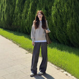 Languid Feeling High Waist Broad Leg Sleet Suit Trousers Women Autumn Loose Thin Hanging Straight