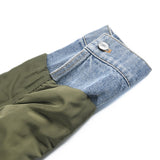 Casual Denim Patch Ruched Long Sleeve Padded