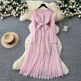 Light Luxury Name Heavy Industry Hollow Hook Lace Dress Female Senior Wood Ear Splicing Oblique Shoulder