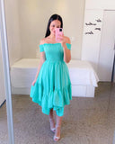 Summer Ladies Sexy Off Shoulder Flower Print Dress Elegant Short Sleeve Elastic Irregular Casual Dress Vestido De