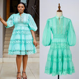 Dress Eugen Yarn Half-Open Lantern Sleeve Middle Sleeve Dress Lace Lace To Receive Waist