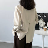 Back Split Silhouette Double Breasted Plus Blazer Beige Khaki Black Autumn Women