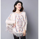 Fashion Autumn Ethnic Style Jacquard Knitted Pullovers Women Fall O-neck Tassles Long Sleeve Loose Sweaters Female
