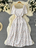 Collar Polka Dot Dress Women Short Puff Sleeves 2022 New Summer Beach Sundress French Sweet Chiffon Long