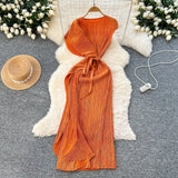 Folded Dress Design Irregular Lotus Leaves Side To Receive Waist Repair Bright Silk Pressure