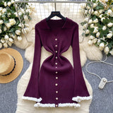 Luxury Famous Knitted Dress Woman Autumn Wooden Ear Over The Collar To Slim Beautiful Sister Mid-Long