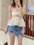 Knot Front Knit Embroidered Tube Top-Outfit