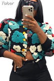 Vintage 3D Flowers Print Jackets Winter Clothes Women 2023 Fashion O-neck Long Sleeve Single Breasted Coats