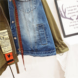 2023 Spring Autumn High Quality Lapel Long Sleeve Fake Two Piece Denim Patchwork Vintage Coat Women Jacket