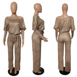 Women 2023 Spring Long Sleeve High Waist Loose Belt Wide Leg Jumpsuit Elegant Office Ne Piece Outfit Party