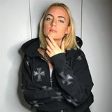 Y2K Fashion Rhinestone Hoodies Women Hip Hop Joggers Sweatshirt Korean Oversized Zipper Sport Coat Ladies Gothic Jacket