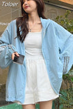 Korean Fashion Oversized Long Sleeve Hooded Jacket Women Sweatshirt Chic Summer Jacket Beach Outdoor Sun Protection