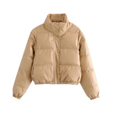 Women Fashion Faux Leather Padded Jacket Thick Warm Parka Coat Vintage Long Sleeve Female Outerwear Chic
