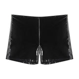 Toloer Men's PVC Mirror Bright Leather Casual Shorts Sexy Zipper Open File Lederhoers Size Accurate-Outfit