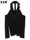 Women Striped Off Shoulder Big Size Blazer New Lapel Long Sleeve Loose Fit Jacket Fashion Tide Spring Autumn 2023