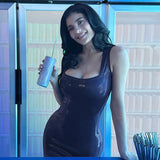 Blue Sequin Bodycon Sleeveless Square Neck Mini Dress-Outfit
