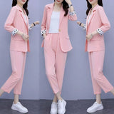 Women's Pants Set Fashion Casual Jacket Top Trousers Vest Three Piece Set Female Suits Tracksuit Office