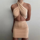 women's dress 2021 sleeveless sexy halter mini dress women bodycon sundress hollow out streetwear party club wear