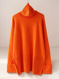 Sweaters Oversize Turtleneck Pullover Loose For Winter Autumn Orange Soft Warm Pulls Split Hem Women's Sweaters