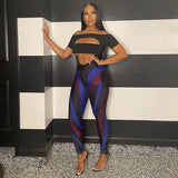 Puss Colorful Patchwork Women Pencil Pants Sporty Stripe Summer Trend Skinny Stretchy Casual Fitness Streetwear