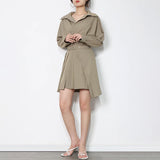 Asymmetrical Casual Skirt Suit For Women Lapel Long Sleeve Ruched Shirt High Waist Pleated Mini Skirts Female