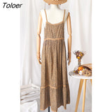 Vintage Leopard Print Dress V-neck Sleeveless Summer Beach Bohemian Maxi Dress Ladies Boho Beach Long Women