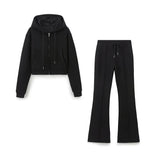 Women's Casual Sports Suit Spring Big Pocket Hooded Long Sleeve Zipper Repair Short-Sized Tidaught Rope