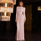 Women's Evening Dress 2025 Summer New Fashion Temperament Dress With A Round-Neck Long-Sleeved