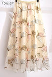 Floral Skirt Women 2023 Spring Summer Autumn Long Gauze Skirt High Waisted Grace Fashion Puff Skirts Elegant Mujer