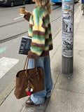 Women's Autumn And Winter New Color Round-Collar Striped Knitted Sweater Fashion Loose Lazy