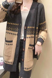 Coat Women's Cardigan Vintage V-neck Long-sleeved Loose Vintage Knitted Fashion Top New Korean Lazy