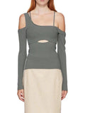 asymmetrical full sleeves square knitting elastic patchwork backlesss sexy top female fashion too