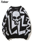 Autumn winter skulls oversized sweater punk hip hop young pull homme Women pullover warm knitted sweaters korean