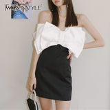 Sexy Dress For Women Slash Neck Sleeveless Hit Color Patchwork Bowknot Mini Dresses Female Summer Fashion
