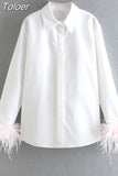 MODA Women Cuff Stitching Green Furry White Shirt Ladies Elegant Commuter Patchwork Blouse Vintage Loose Female Chic