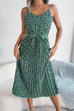 Floral Belted Spaghetti Strap Pleated