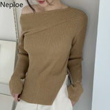 Woman Sweaters Off Shoulder Split Knit Y2K Tops Elegant Women's Sweater Pullovers Fashion Pull Femme Jumper Fall