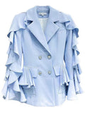 2023 Autumn New Style Ruffle Wave Sleeve Suit jackets Women's Double Breasted Design Solid Color Blazer Fashion Tide