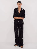 East New Women's Fashion Casual Chiffon Print Blouse Broad Leg Trousers