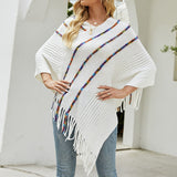 Plus Size Spring Autumn Striped Poncho Women Sweater Oversized Jumper Knitwear Holiday White Vintage Cape Sleeveless