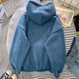 Winter 2021 Plush Velvet Thick Warm Women's Hoodies Korean Fashion Loose Kawaii Female Hooded Sweatshirt Jacket