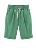 Summer Cotton Shorts Women Elasticity Waist Harajuku Lace Up Green Women's Oversize 8XL Knee Length Pants Trousers
