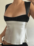 Tie Back Patchwork Satin Tank Top-Outfit
