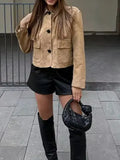 Women's Fashion Retro Long-Sleeved Collar Short
