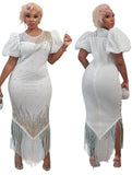 Elegant Beaded Puff Short Sleeve Tassels Party
