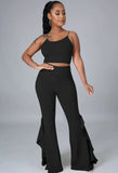 Strap Crop Top and High Waist Bell Pants Two Piece