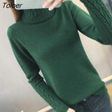 Slim Turtleneck Twist Pullover Sweaters Women's Candy Colors Long Sleeve Warm Knit Tops Korean Elegant Pullover