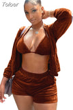 Sexy Sports 3 Piece Set Velvet Tracksuit Jacket Shorts Fall Outfits for Women Matching Sets Wholesale Clothes
